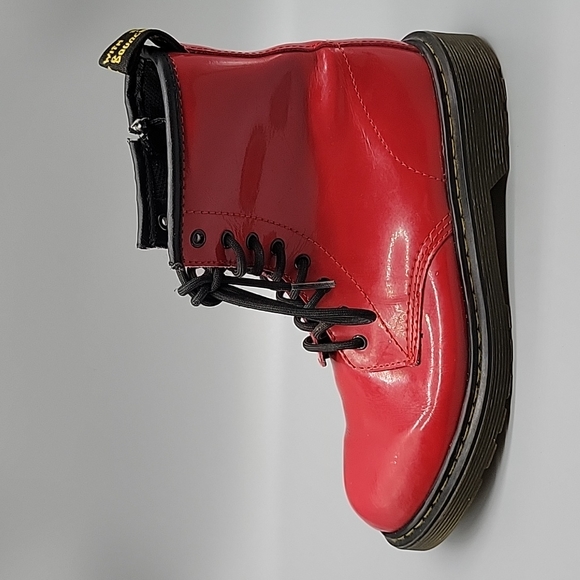 Doc Martens Red Patent Leather Boots Combat Boots - Picture 7 of 11